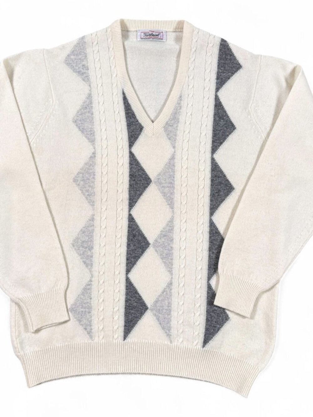 Titleist Collection Men's Large Cream Wool Argyle Sweater Made Scotland